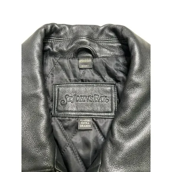 Vintage St. John’s Bay Men’s Genuine Black‎ Leather Motorcycle Jacket - XL